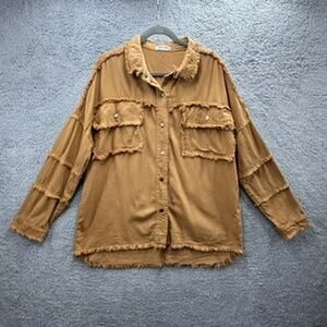 Revel Women's Medium Brown "Rock & Roll" Snap Up Shirt Jacket Fringe Boxy Fringe